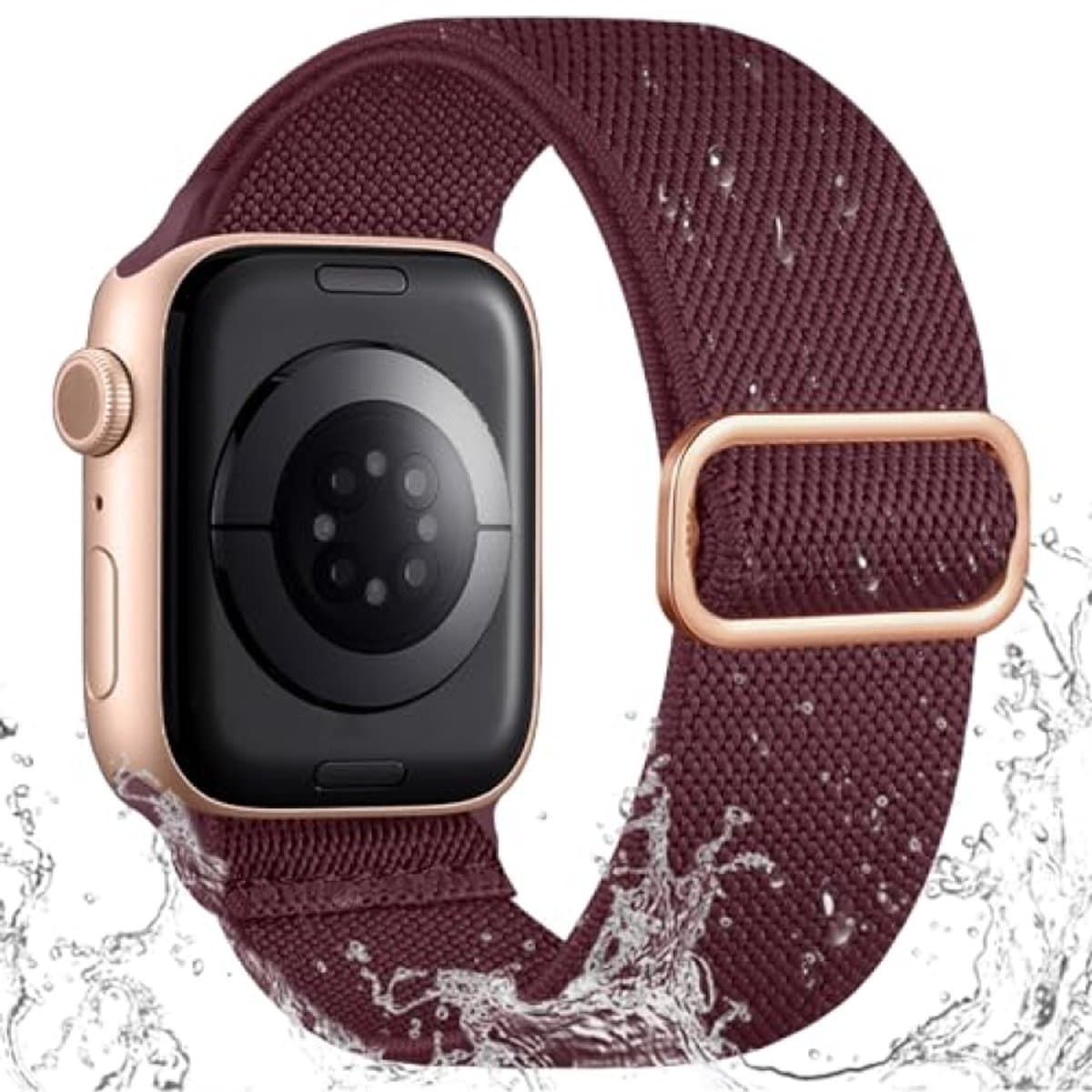 PromoHome Sportband compatibel met Apple Watch 38/40/41/42 mm - elastische nylon armband met lus - vuilafstotend - wijnrood