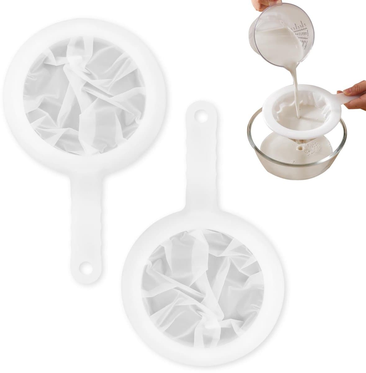 Dailygoods - Fijn zeef, 1 stuk, fijne zeef met handvat, 400 mesh, haarzeef, keukennetzeef, ultrafijne trechterfilter voor levensmiddelen, fijne zeef, keukenzeeffilter zeef voor melk, juice, wijn, soy melk