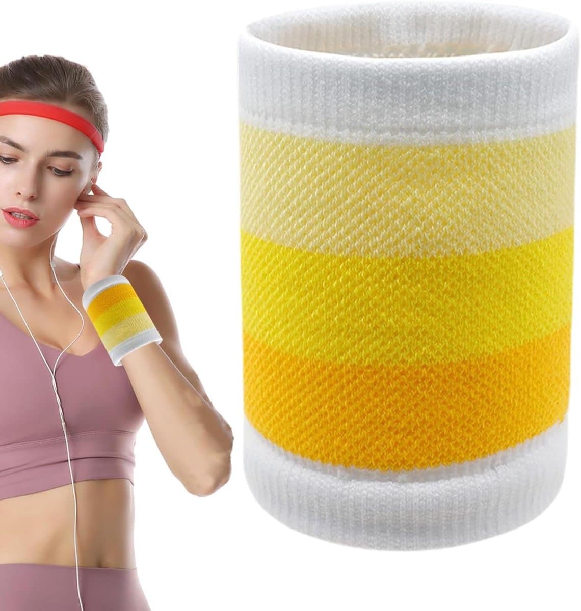 Basketbal polsband - Zweetband pols - Sporten - Kleurverloop design - 9 x 7.5 cm - Wit/Geel