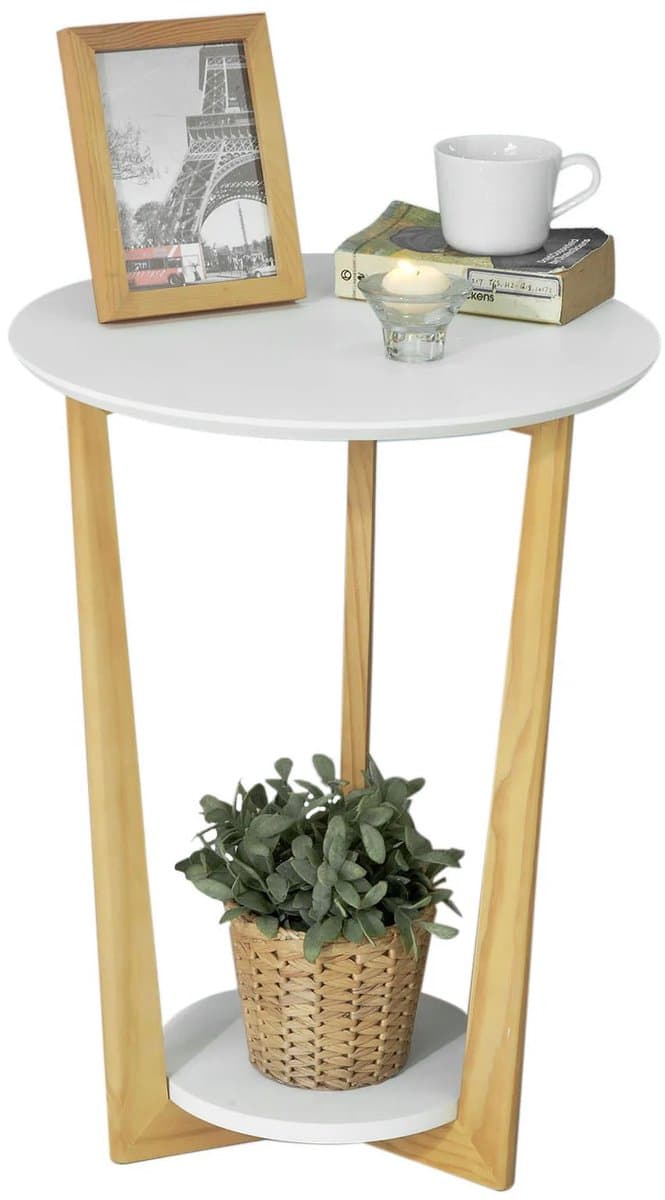 Nyoz bijzettafel met 2 planken - Salontafel - Side Table - Nachtkastje - Wit en natuurlijk - Draagvermogen 15 kg - 45 × 45 × 60 cm