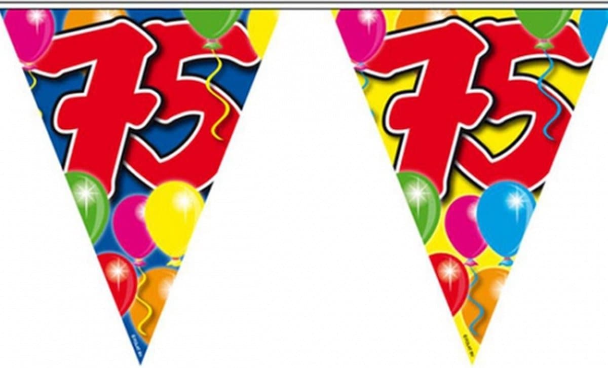 Vlaggenlijn 75 jaar - 10 meter - plastic - 75e verjaardag slinger - vlaggetjes - leeftijd versiering
