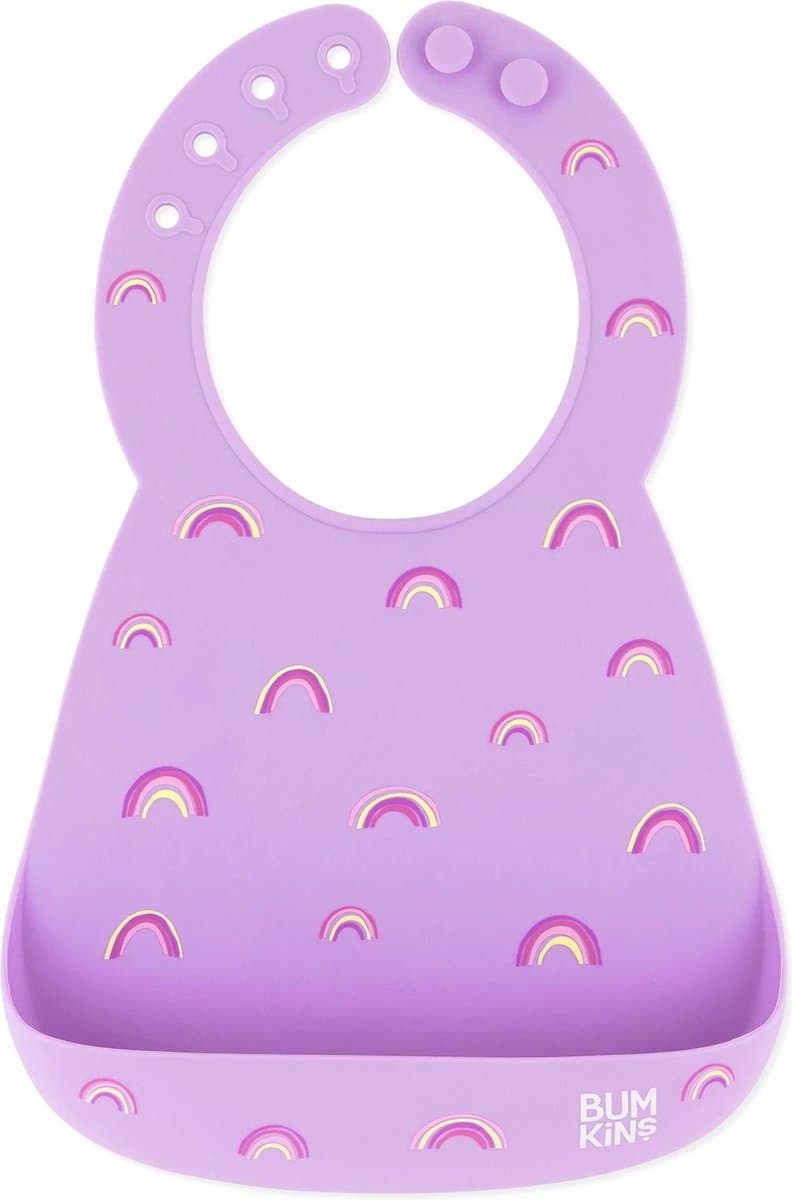 Bumkins - Siliconen Baby Slab met Opvangbakje - Lavendel Regenbogen (6-24 maanden)