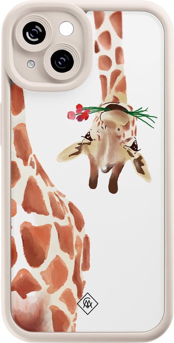 Casimoda® hoesje - Geschikt voor iPhone 14 - Giraffe - Effen telefoonhoesje met lensbescherming - Siliconen/TPU - Backcover - Bruin/beige