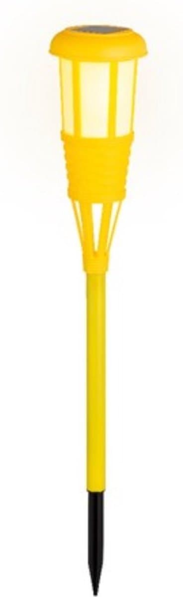Solar tuinfakkel/tuinlamp geel op zonne-energie 61 cm - Prikspots tuinverlichting