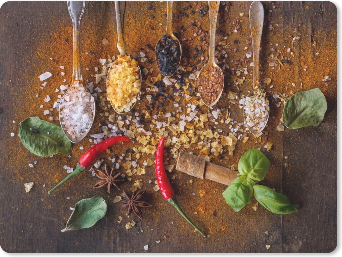 Muismat - Mousepad - Lepels - Kruiden - Chilipeper - Specerijen - 23x19 cm - Muismatten