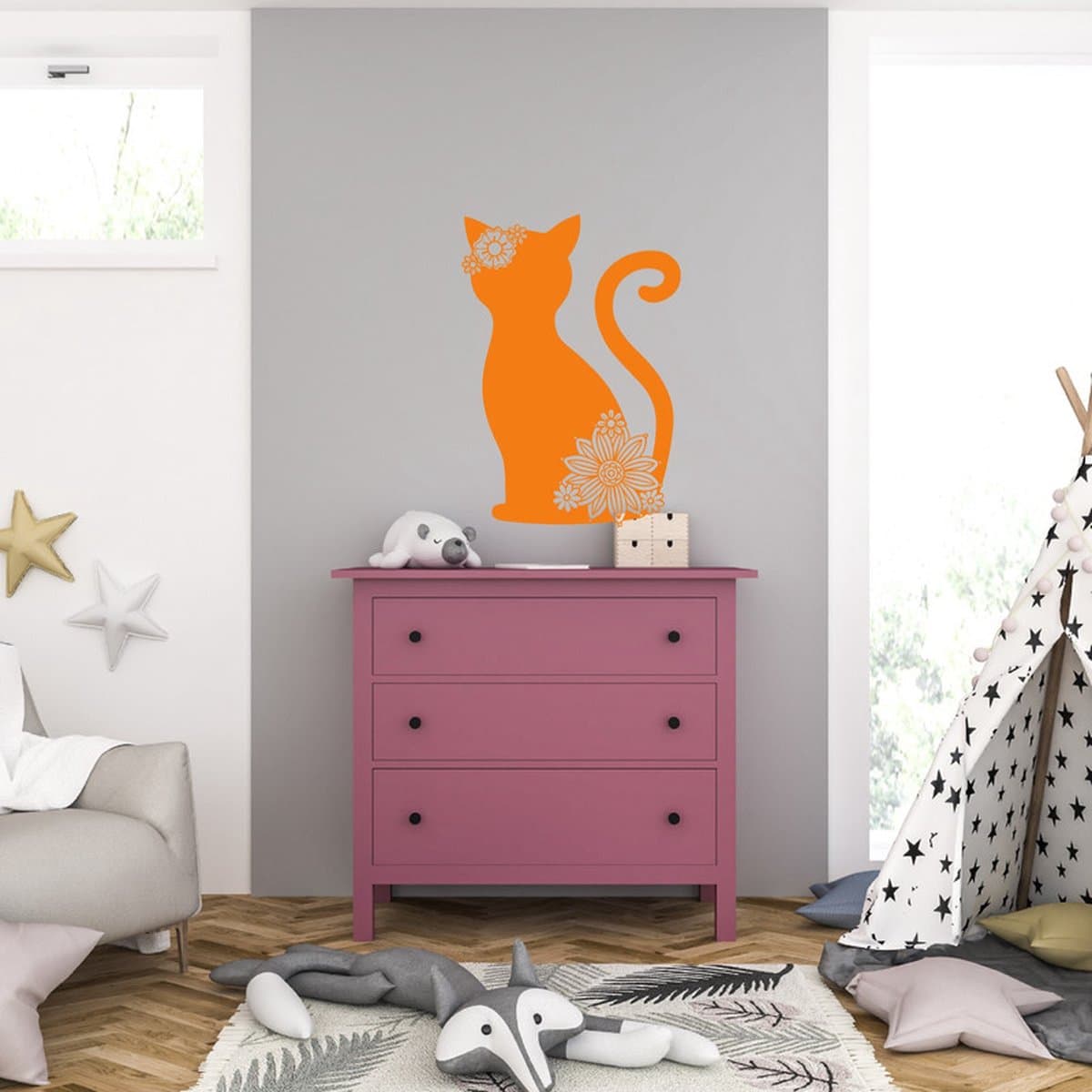 Muursticker - Kat - 46,4 x 65,6 - Oranje