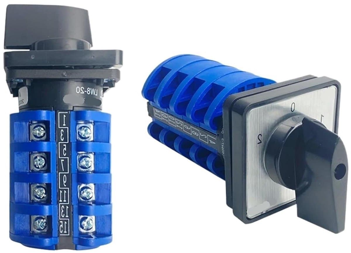 Draaicontroller - 3 standen schakelaar - Motorbesturing - Zilveren contact - 48x48 mm paneel - Zwart/blauw