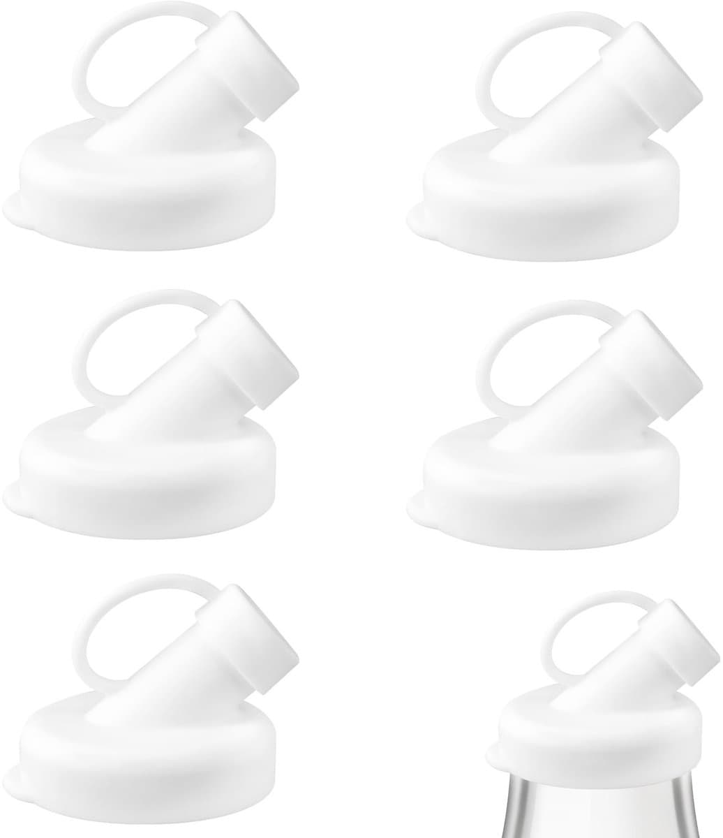Dailygoods - Dailygoody - Silicone Melkflesdeksels - Levensmiddelenveilig - 6 Stuks - Wit - Lekvrije Flessen - Geschikt voor Zelfgemaakte Dranken - 48mm Diameter
