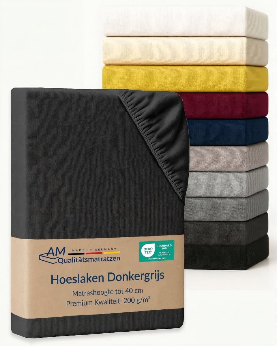 AM Qualitätsmatratzen Premium hoeslaken 280 x 200 cm boxspringbed (200gsm) in Donkergrijs - Made in Germany - OEKO TEX gecertificeerd topper hoeslaken - Jersey hoeslaken - Fitted Sheets