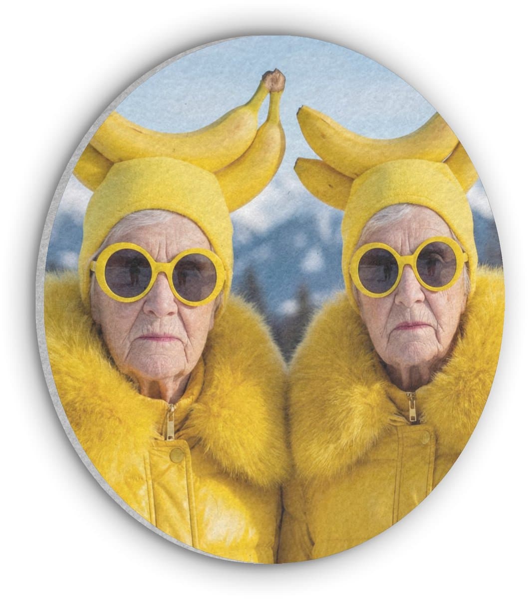 Akoestisch wandpaneel rond 60x60 cm - Vilt schilderij Vrouwen - Bananen - Geel - Ronde akoestische panelen - Geluidsdempende wanddecoratie - Geluidsisolatie wandcirkel - Muurdecoratie geluidspanelen