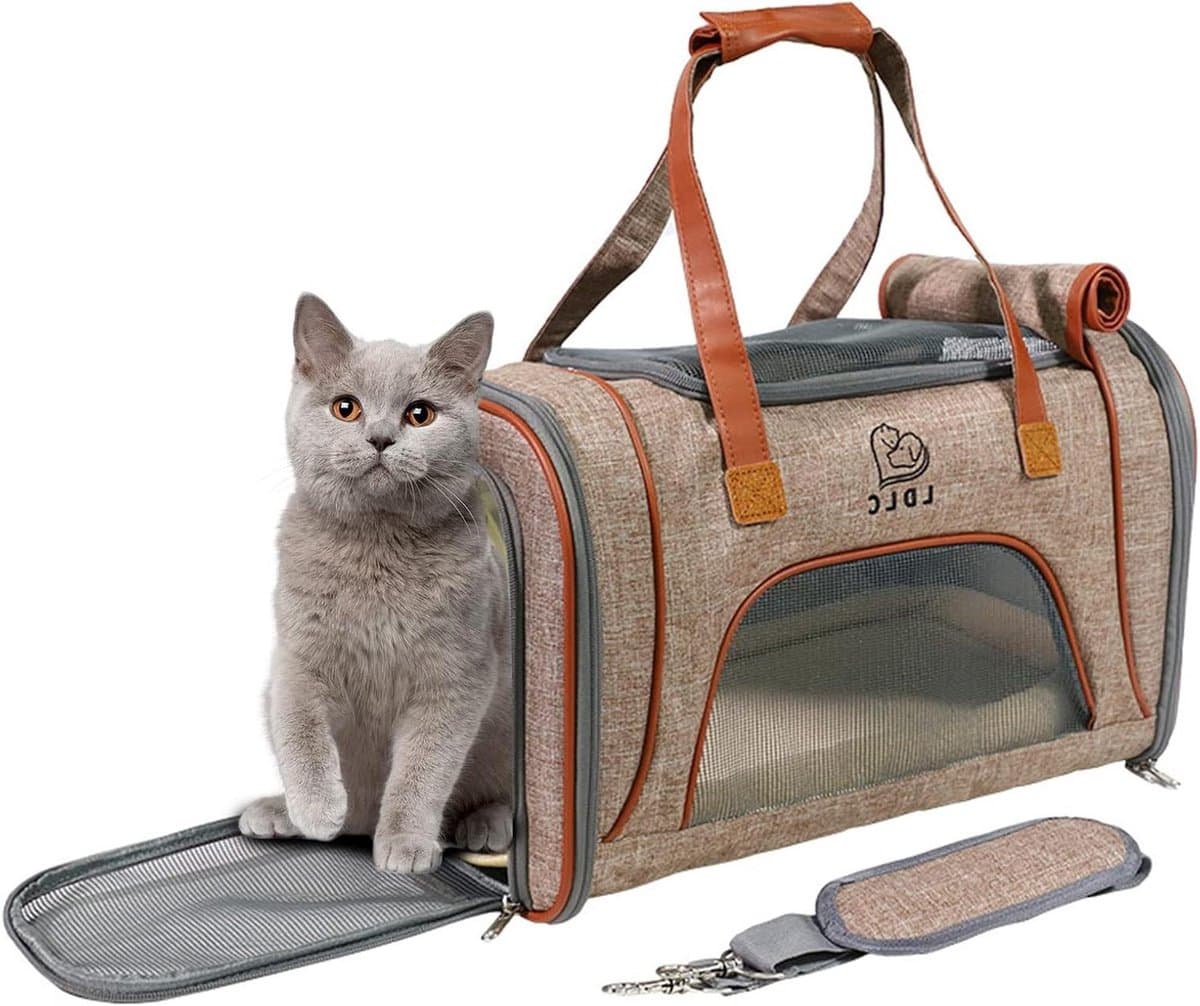 PETCUTE Huisdier draagtas,Opvouwbare reisdrager voor huisdieren voor middelgrote katten en puppy,Draagbare kattendraagtas met topopening, verwijderbare mat en ademend gaas, kattendrager met reflecterende strip