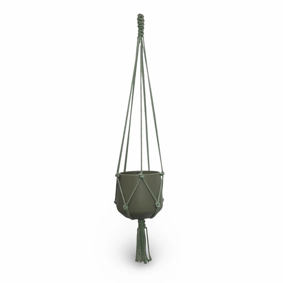 Plantenhanger 'Classic' - Kies kleur en lengte - Olijfgroen - 80 cm lang - Katoenkoord - Geschikt voor Pot met Diameter t/m 20 cm - Handgemaakt in ons Macramé Atelier - Prijs per Stuk - Let op: Exclusief Pot - Inclusief Verzendkosten