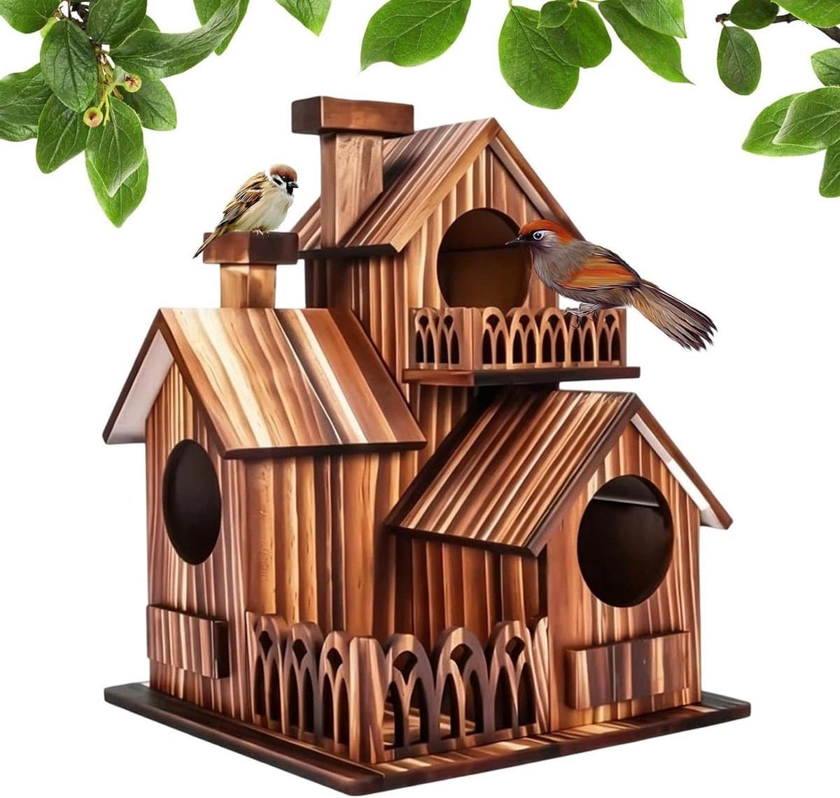 Houten Vogelhuisje - Nestkast Tuin - Vogels Aantrekken - Open Voederstation - 20x16x20 cm - Bruin