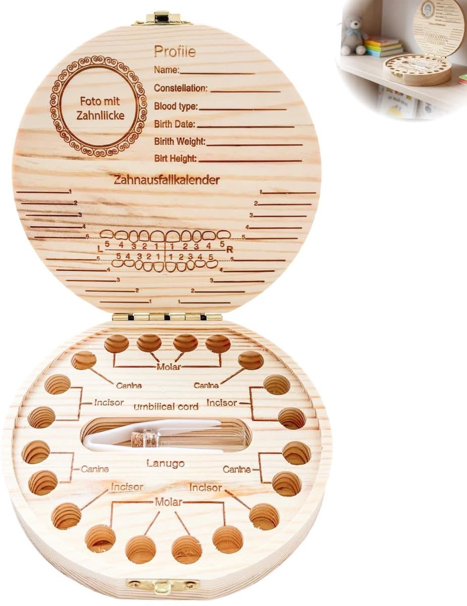 Dailygoods- Tandendoosje Hout - Gepersonaliseerd - Melktanden Bewaardoos - Herinneringsdoos Baby - Voor Jongens/Meisjes - Duurzaam Grenenhout