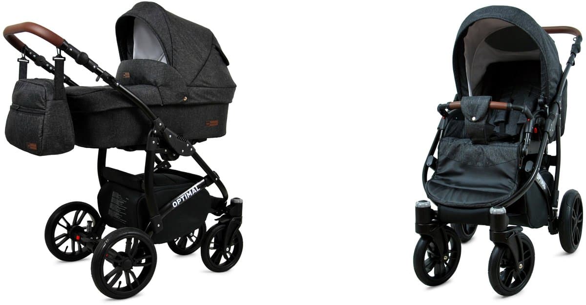 BabyLux® Kinderwagen 2in1 – OPTIMAL - BLACK FLEX BLACK FRAME - Opklapbare Wandelwagen incl. Reiswieg, Multifunctionele Buggy Sportstoel - Combi-kinderwagen met Luiertas, Regenhoes, Klamboe, Bekerhouder, etc.