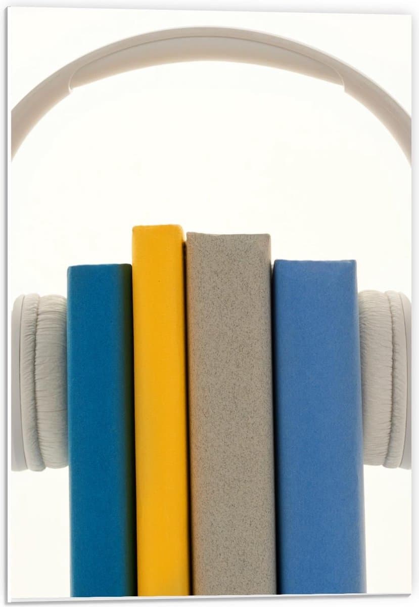 Forex - Witte Koptelefoon om Boeken - 40x60cm Foto op Forex