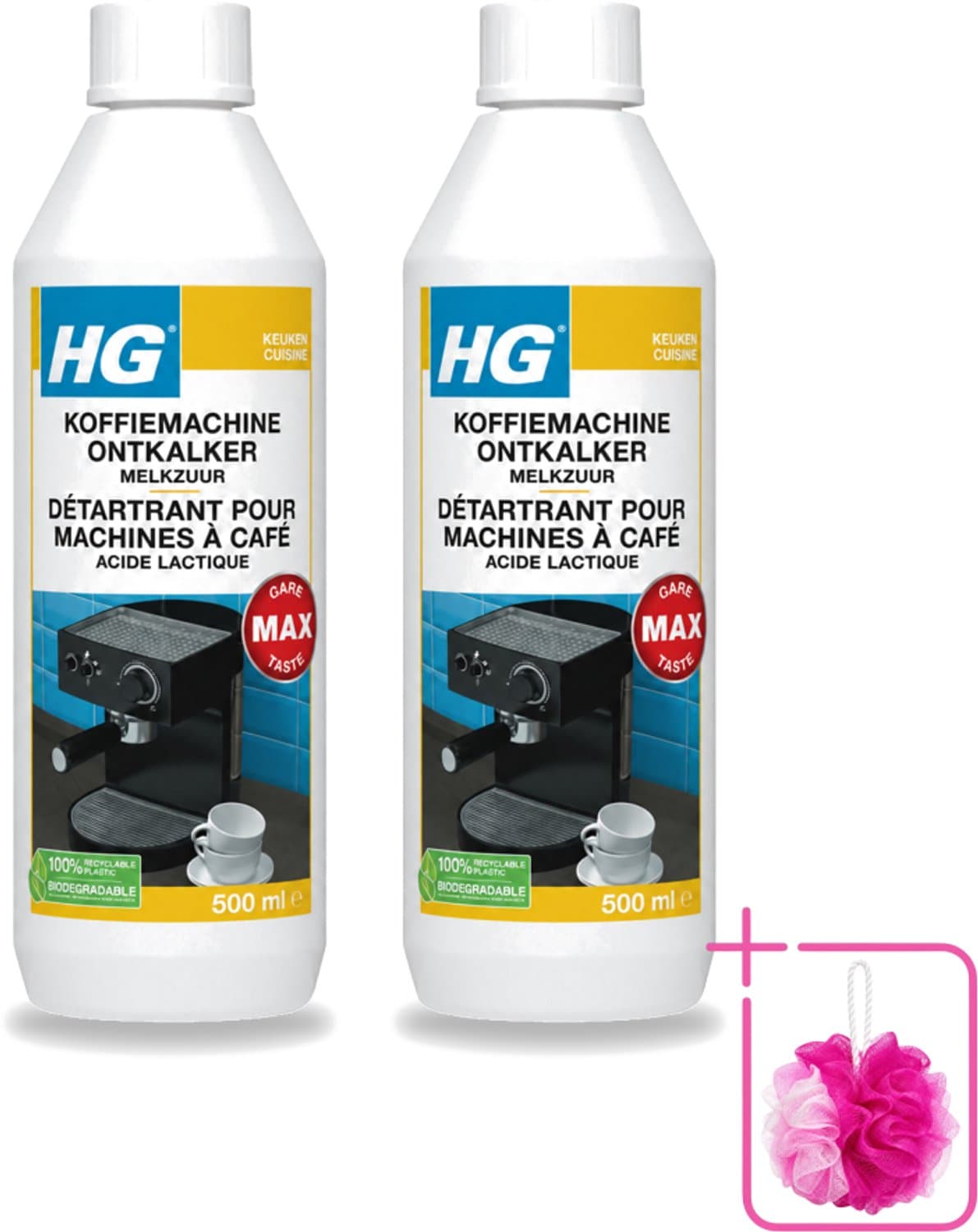 2 x HG - Koffiemachine Ontkalker - Op Basis Van Melkzuur - 4 tot 5 Reinigingsbeurten - 500 ml - Bulkverpakking - Koffiemachine ontkalker - Douchemop - Melkzuur ontkalker
