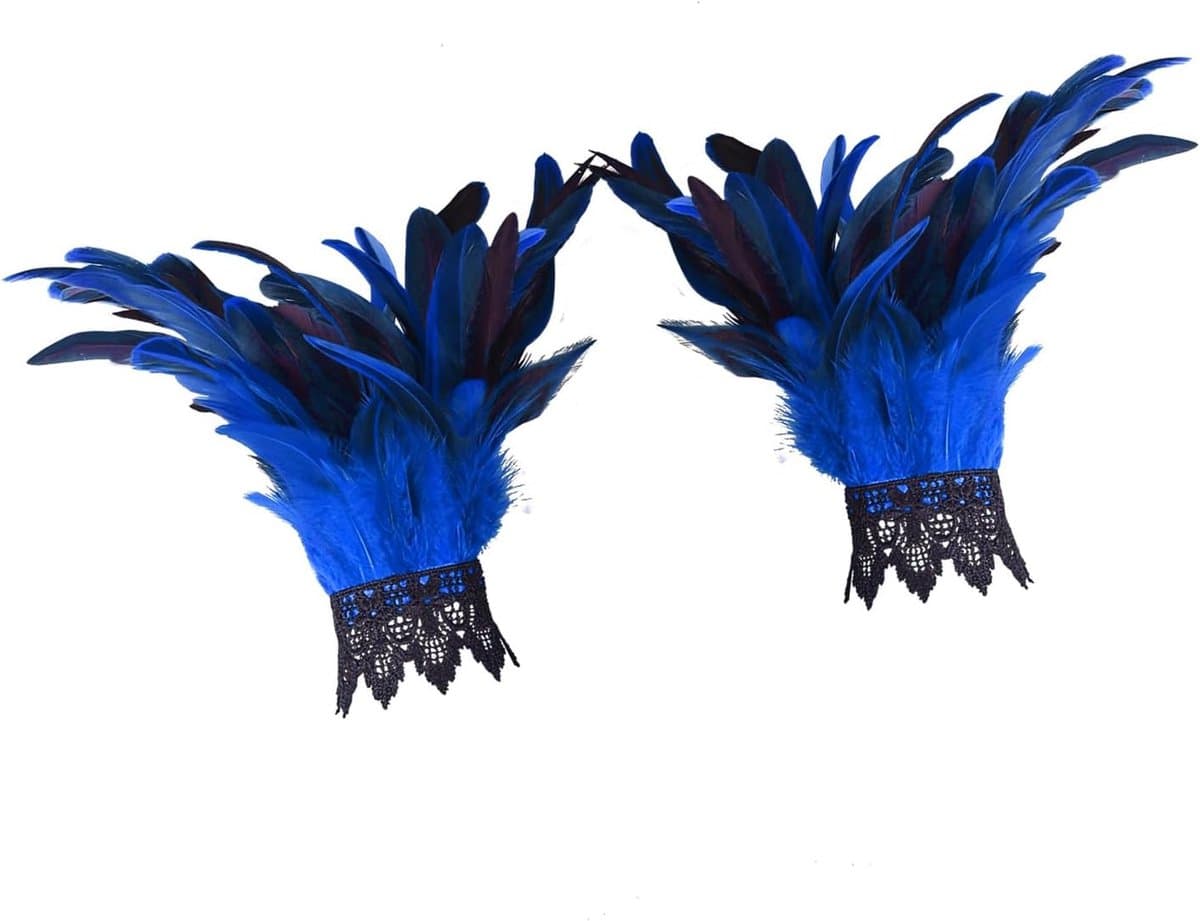 2 stuks dames handschoenen met veren polsmanchetten,Gotische mesh handschoenen,Zwarte kanten handschoenen met veren voor dance Cosplay Halloween kostuum