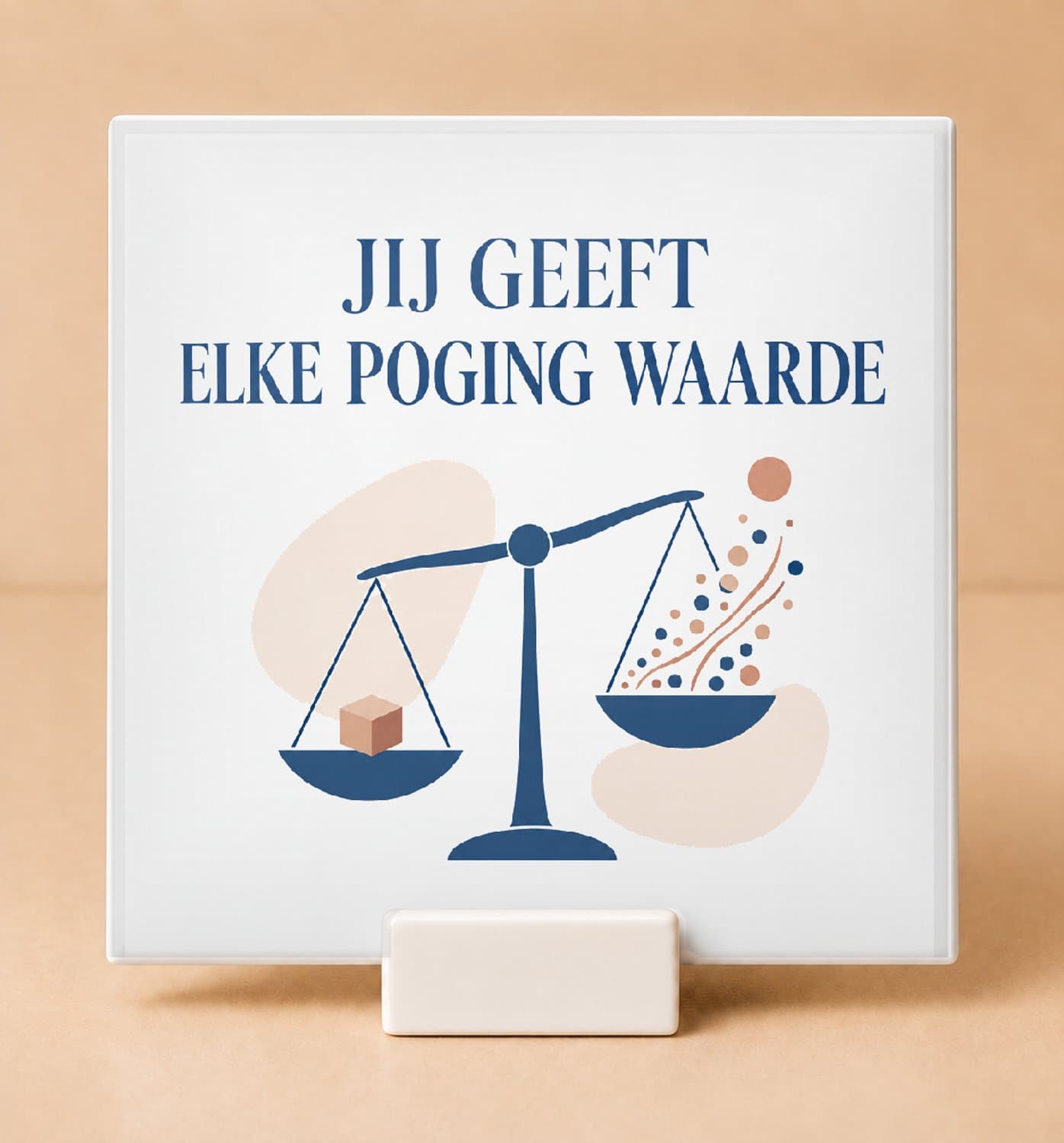 Sfeervolle Boho Tegel ‘Koffiemeester in nakijkstand’ – Organische Koffietegel met Inspirerende Quote voor Koffieliefhebbers - 11 x 11 cm met houder