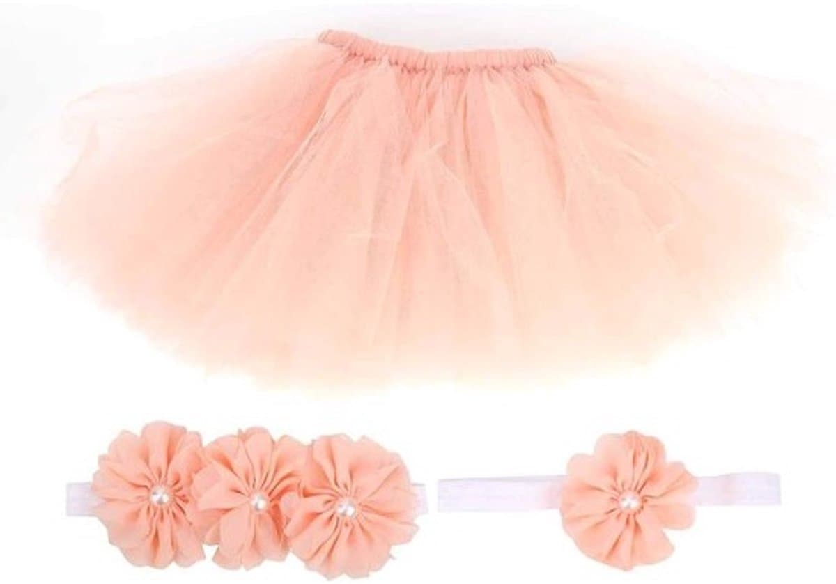 Zachte en Fluffy Tutu Rok met Bloemen Haarband en Gewikkelde Borstset voor Newborn Fotografie en Baby Fotoshoots voor Meisjes