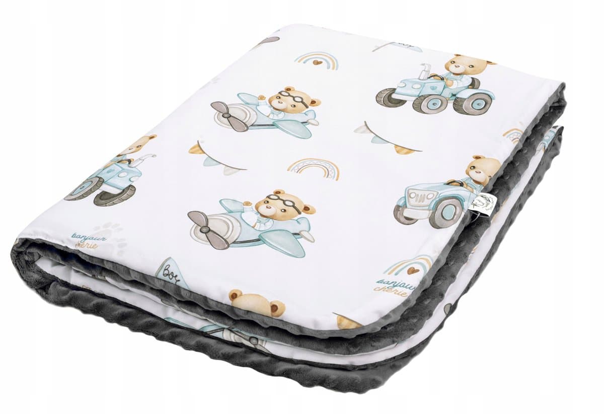 Dubbelzijdig Kinderplaid 100x150cm - Katoen Minky met Tractoren