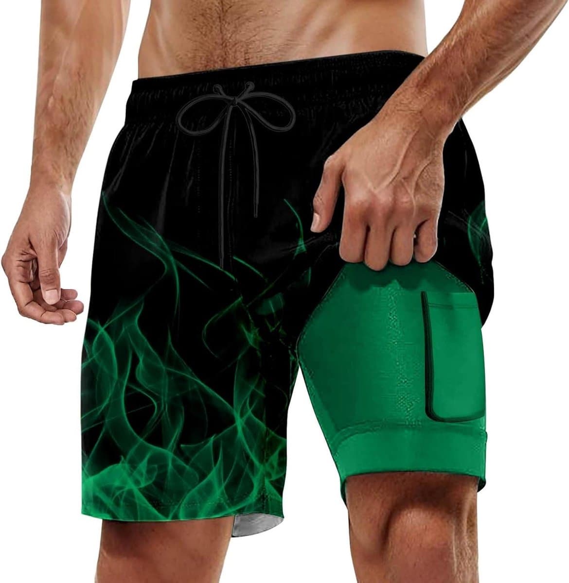 Zwemshorts Heren - Strandbroek Casual - Zomerse Activiteiten - Dubbele Laag - Met Zakken - Zwart