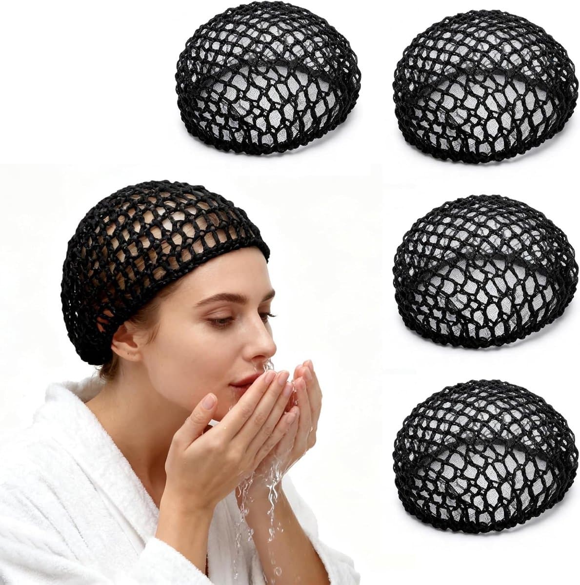 4 Stuks Viscose Mesh Haarnet, Zachte Slaapmuts, Ademend Nachtkapje voor Krullend Haar, Haarbescherming, Haarverzorging en Douchegebruik