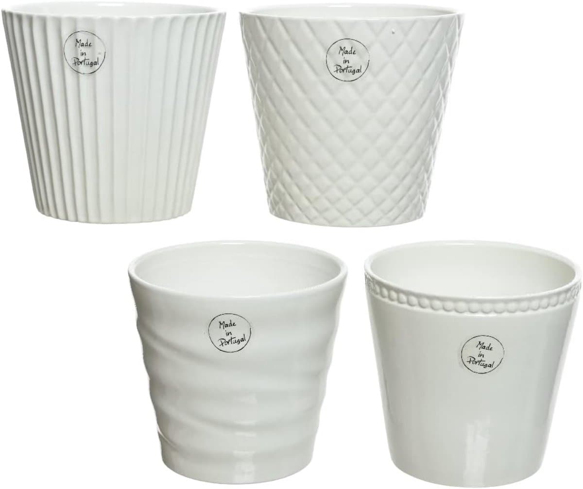 OttoSimon bloempot keramiek decoratief 4 assorti wit modern.