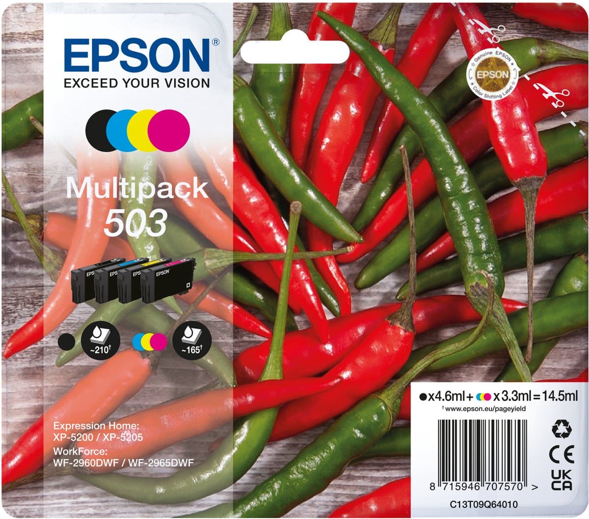 Epson 503 inktcartridge, 4 stuks, origineel, standaardcapaciteit, zwart, cyaan, magenta, geel