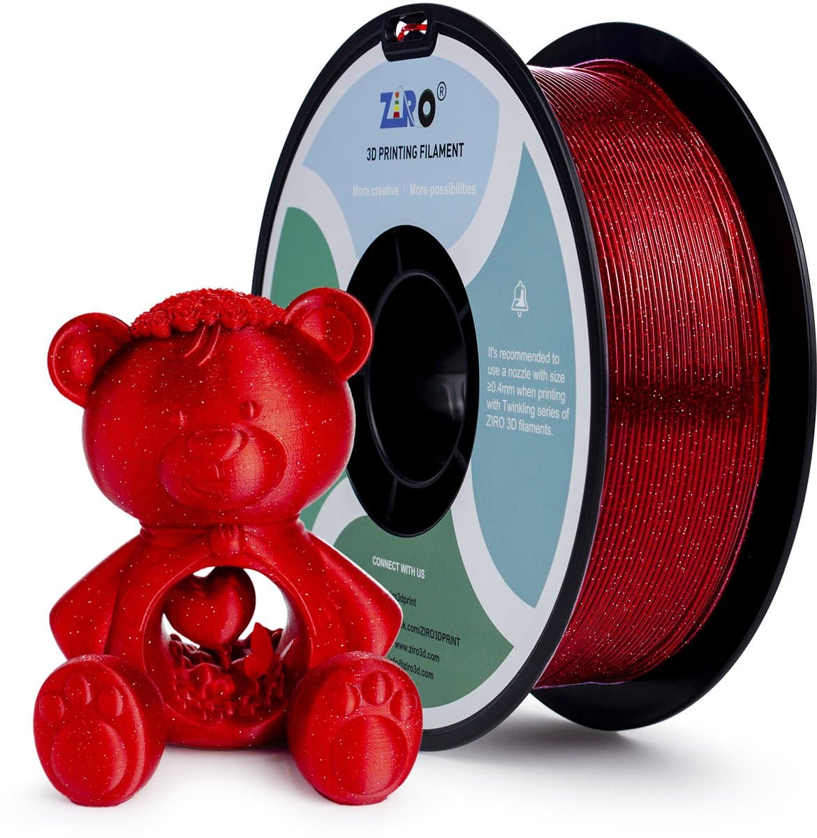 ZIRO Twinkling PLA Filament 1.75mm – 1KG – Bright Red Glitter – Rood Sparkle 3D Printer Filament