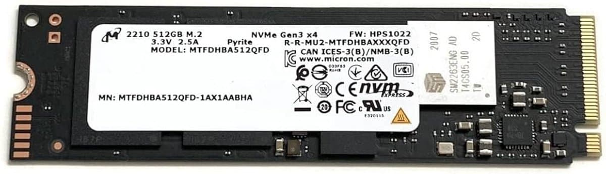 Micron 2210 Series MTFDHBA512QFD 512GB M.2 2280 NVMe PCIe Gen3 x4 SSD TLC NAND OEM Laptop Solid State Drive