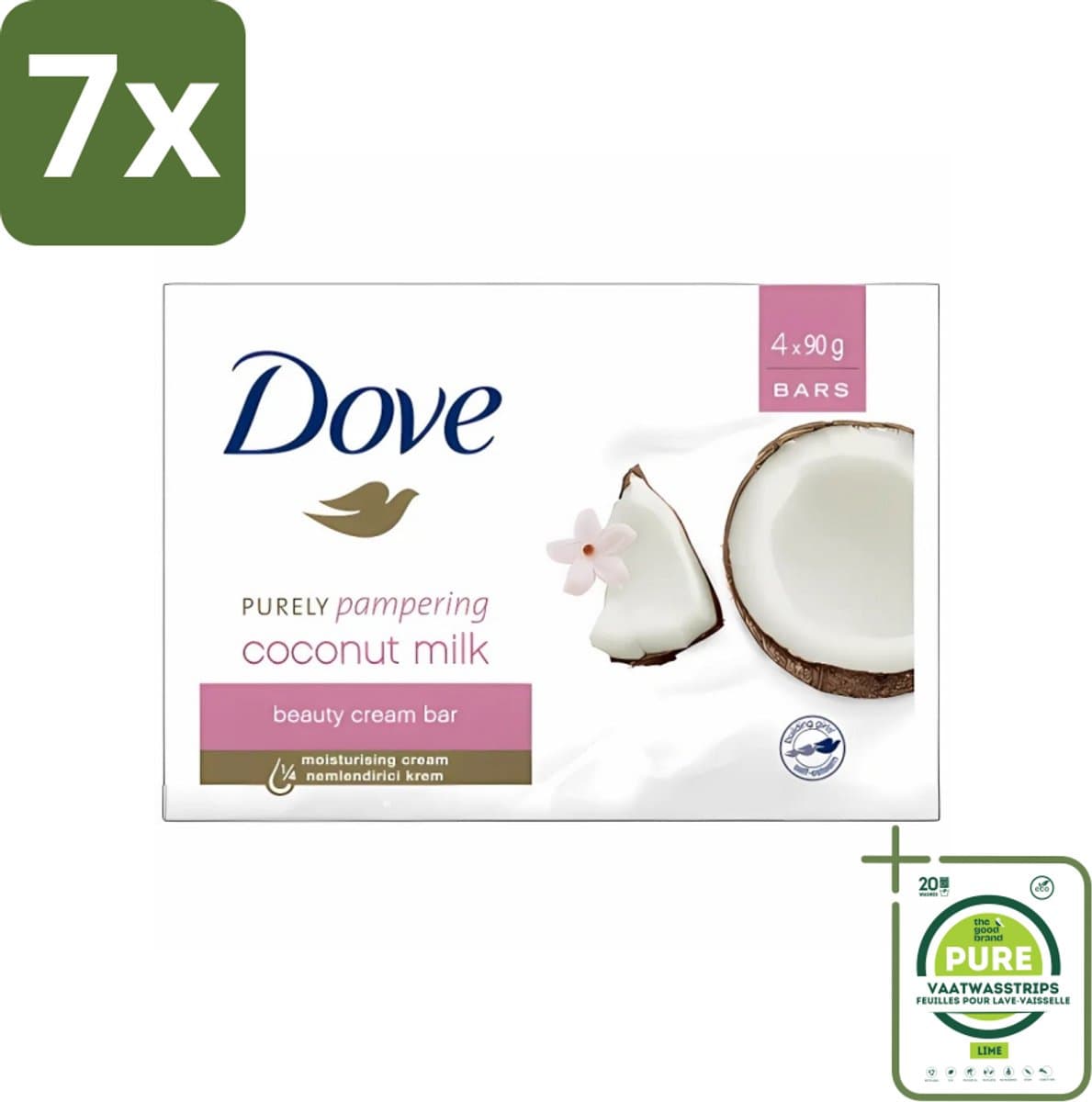 7 x Dove - Zeep - Purely Pampering - Kokos - Zacht en verzorgend - 4 x 100 g - Grootverpakking - Dove Zeep - Kokos Zeep - Jasmijn Zeep - Hydraterende Zeep - Wastabletten