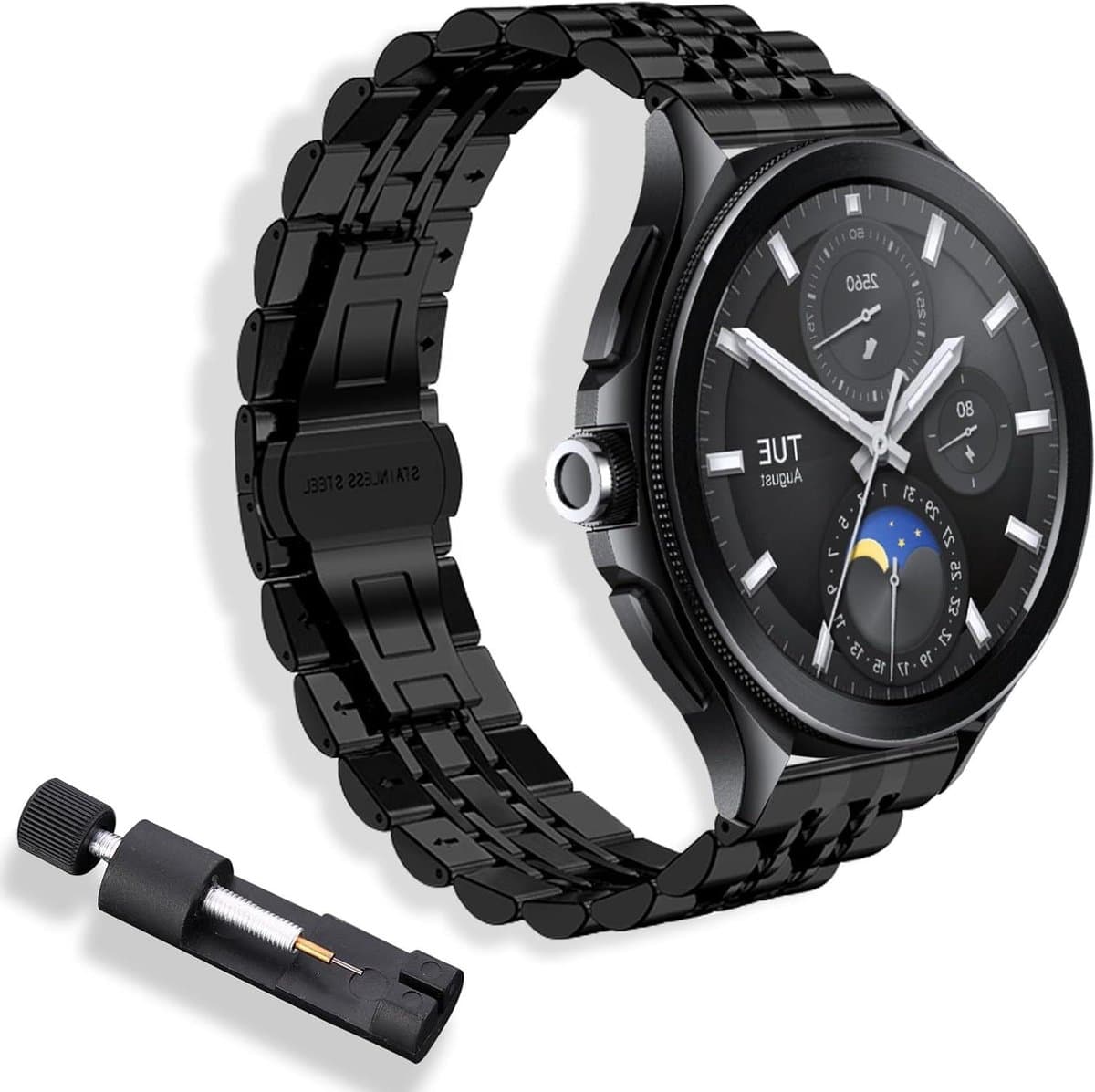 Cosensi - Roestvrij stalen armband voor smartwatches - 22 mm horlogeband - zwart