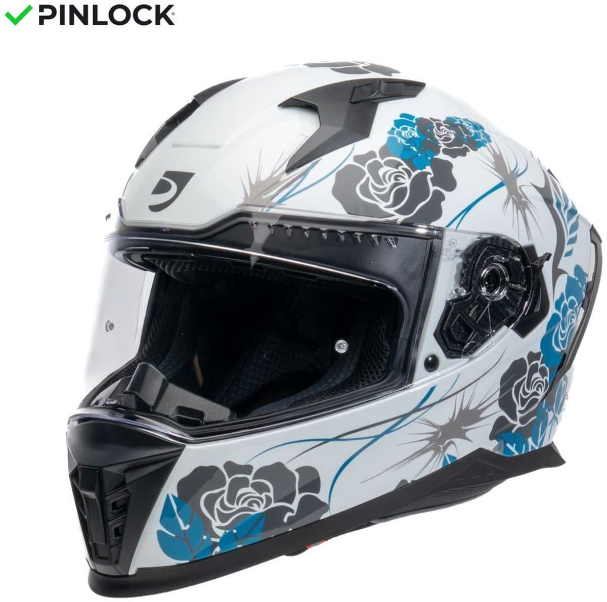 MOTOBLOUZ EROS FELINE Integraalhelm - ECE 22.06 gekeurde Helm Scooter, Motor & Brommer - Heren & Dames - Wit/Turquoise - S