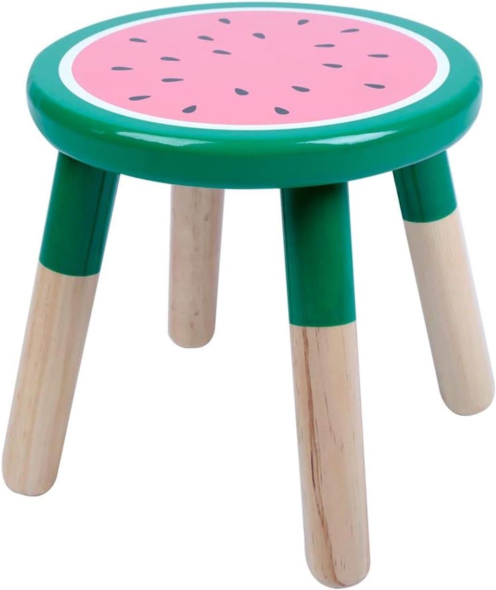 Kinder Stoeltje - Houten Krukje - Spelen Zitten - Handbeschilderd Design - 23x23x23 cm - Watermeloen