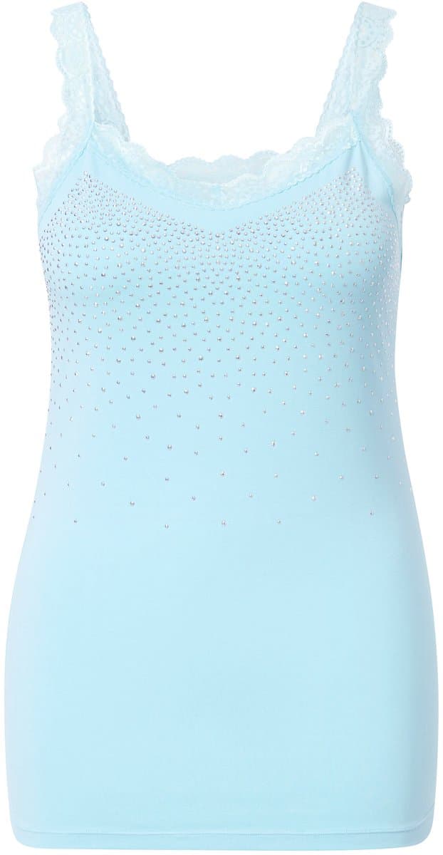 MIAMODA - Dames - Top mouwloze slim fit glittersteentjes kant - Babyblauw - Maat 54
