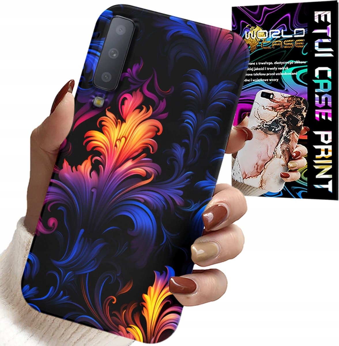 HOESJE VOOR SAMSUNG A7 2018 - ABSTRACTE KLEURRIJKE PATRONEN + FOLIE