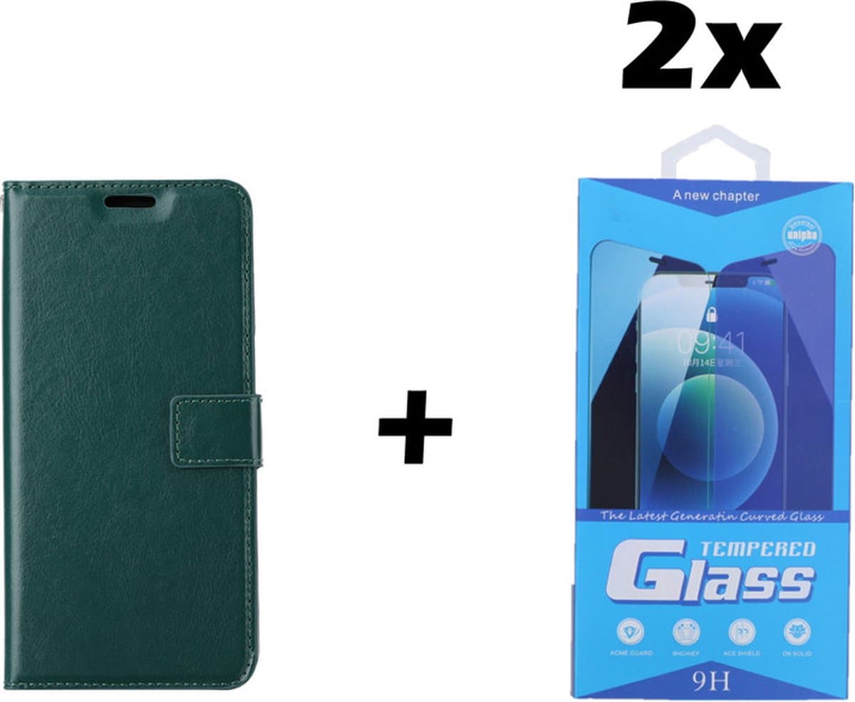 Samsung Galaxy A51 Telefoonhoesje - Bookcase - Ruimte voor 3 pasjes - Kunstleer - met 2x Tempered Screenprotector - SAFRANT1 - Donkergroen