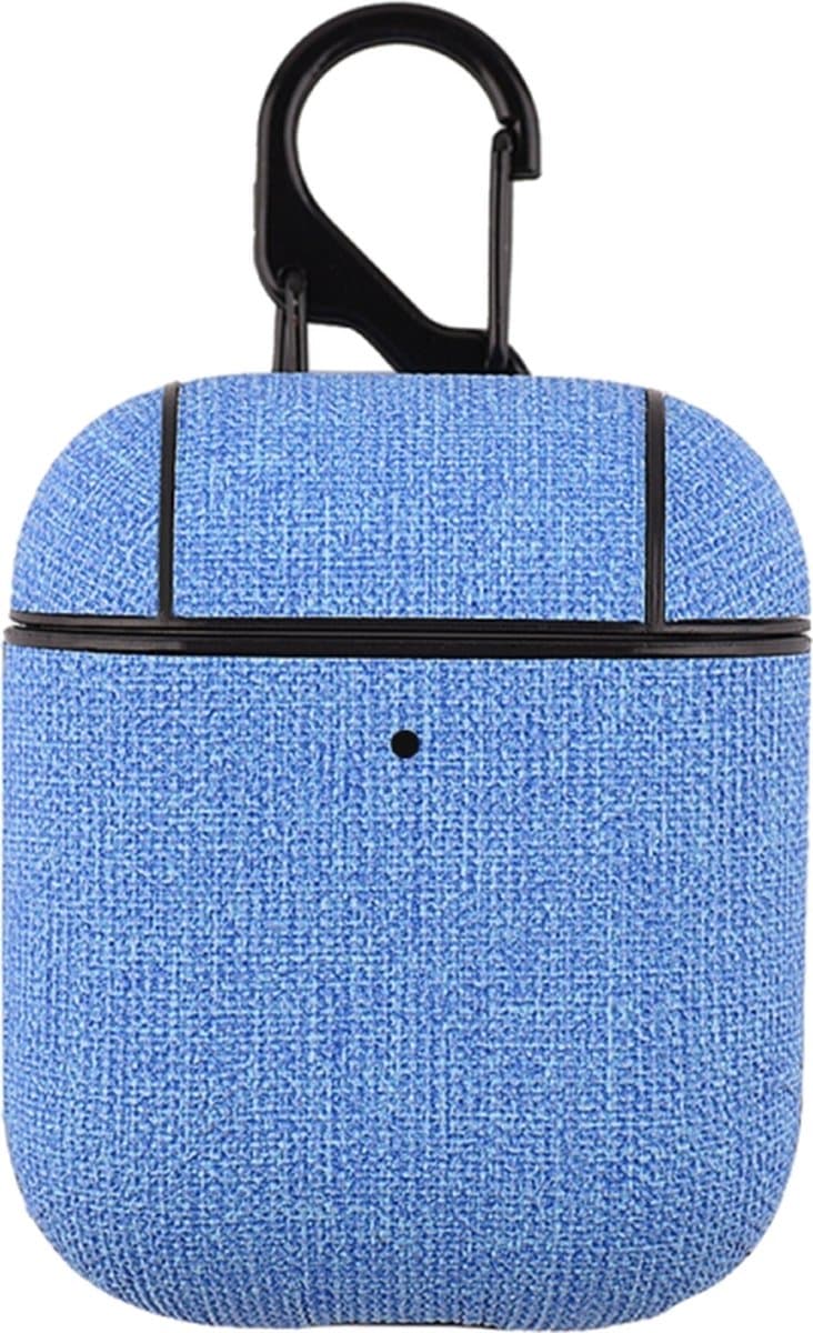 AirPods hoesjes van By Qubix - AirPods 1/2 hoesje - Hard Case - Lichtblauw - Linnen patroon Airpods Case Hoesje voor Airpods Airpods 1 Airpods 2 Hoes