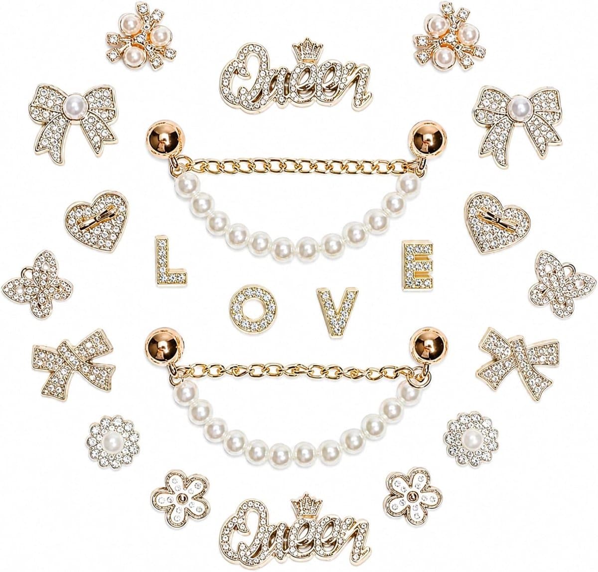 Schoen charms set 22 stuks - decoratieve elementen - goudkleurig - personaliseer je schoenen - ShopVlot
