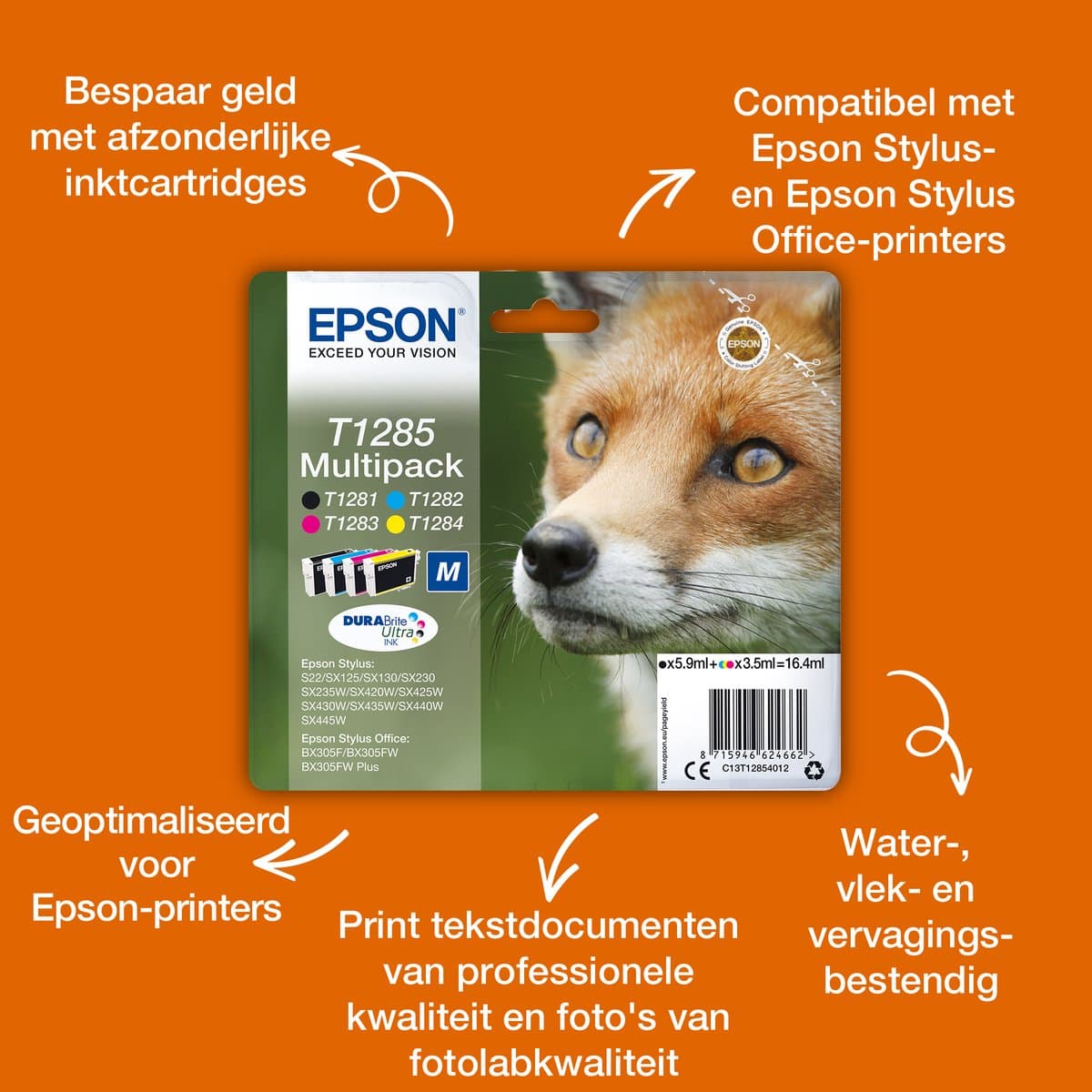 Epson Fox enkelverpakking zwarte T1281 DURABrite Ultra inkt