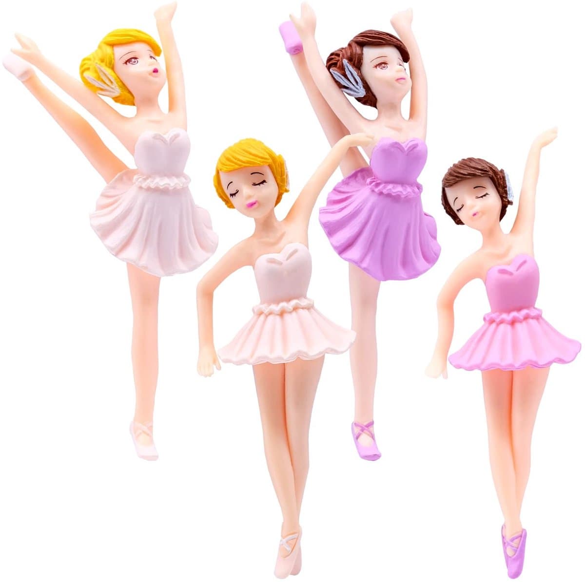 Dailygoods - 4 stuks balletfiguur voor meisjes, miniatuurfiguur, speelgoed, taarttopper meisjes, verjaardagsdecoratie, ballerina, taarttoppers, dansdecoratie, taart, kinderverjaardag, decoratie, poppenhuis,