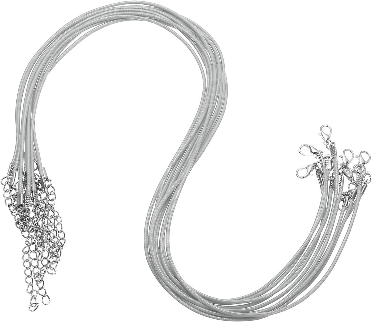 10 stuks 50 cm gewaxte halskettingen koord, groothandel halsketting koord met sluiting 1,5 mm gewaxt leren koord touw voor het maken van sieraden doe-het-zelf armband hangers, grijs