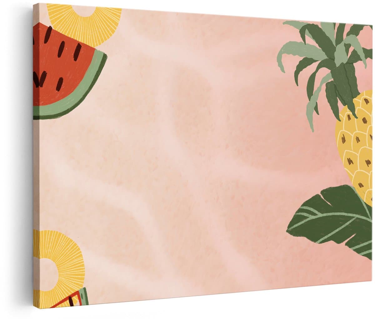 Artaza Canvas Schilderij Ananas - 180x120 cm - Groot - Wanddecoratie Fruit - Muurdecoratie Watermeloen - Decoratie Boho - Roze