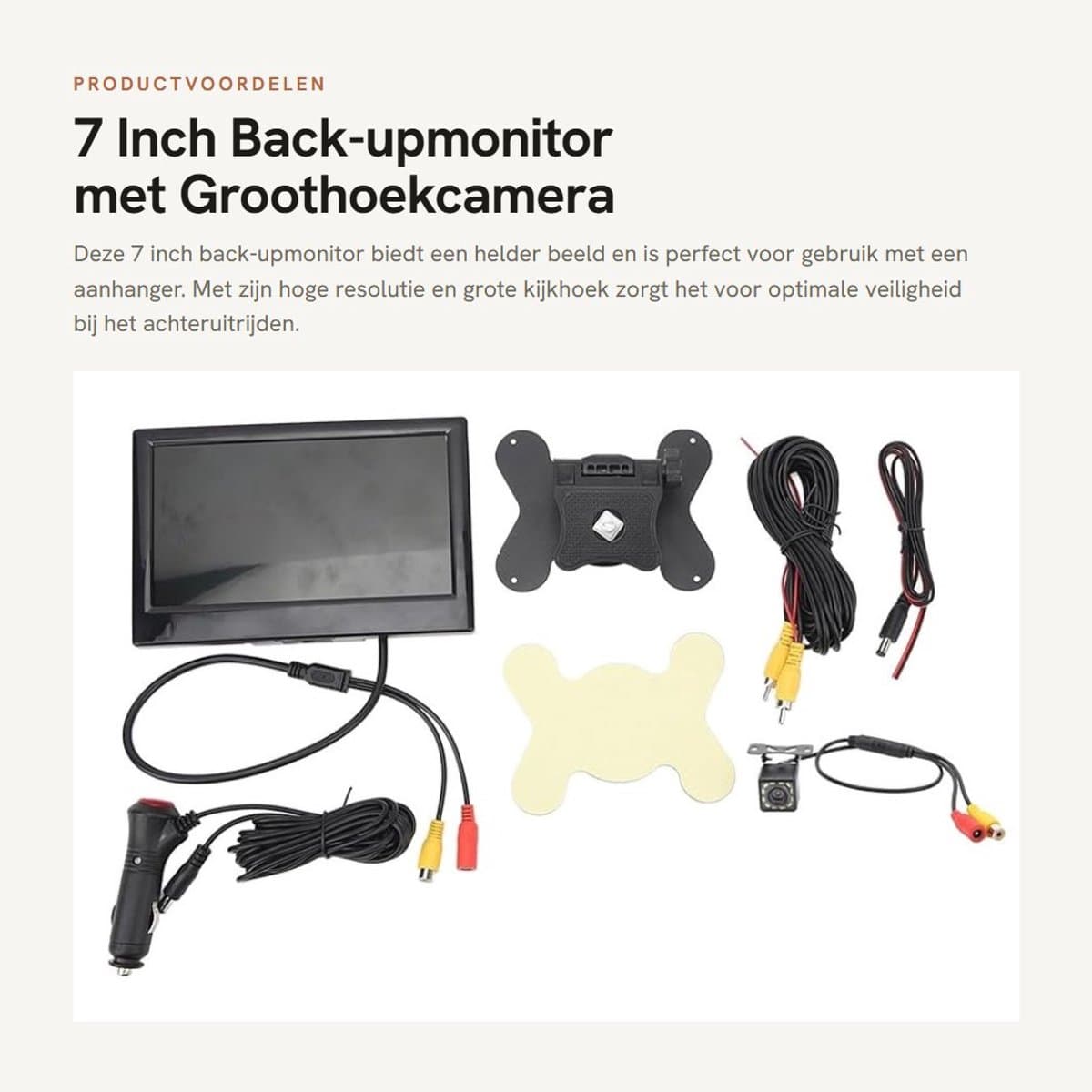 Solidchoice- Back-upmonitor 7 Inch - Hoge Resolutie - 170° Groothoek - Waterdicht - Laag Stroomverbruik - 2 Video-ingangen - Achteruitrijmonitor