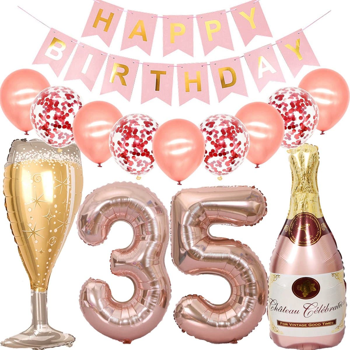 Dailygoods- Folieballon 35e Verjaardag - Folieballon Champagnefles - Folieballon Wijnfles - Feest Ballonnen - Happy Birthday Slinger - Hoogwaardige Kwaliteit - Feestballonnen