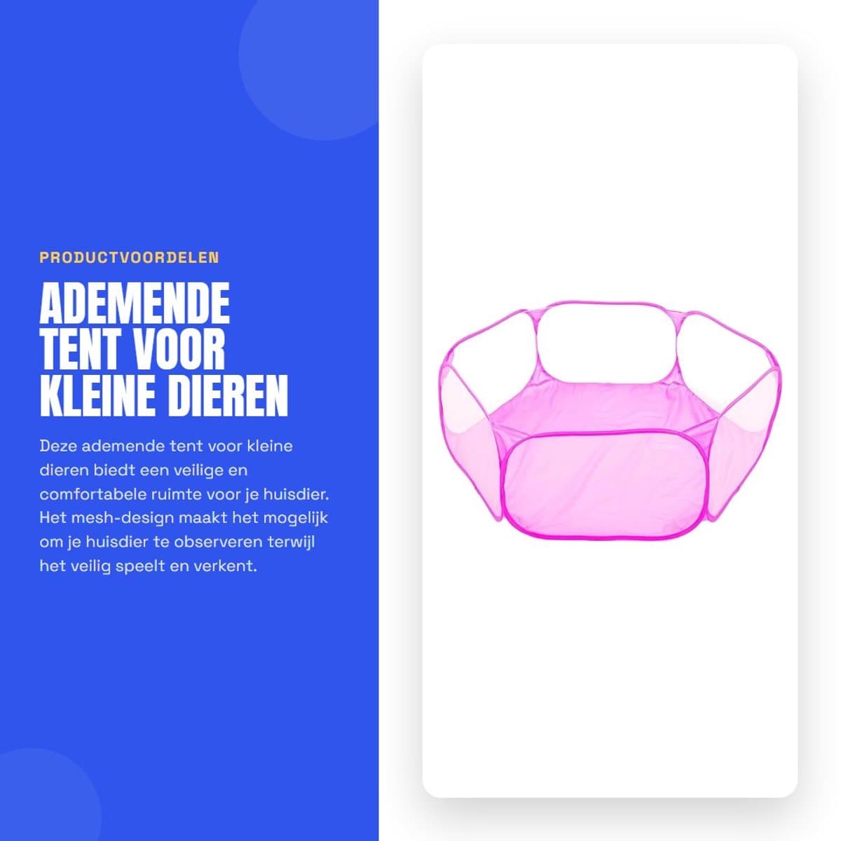 Dailygoods- Tent voor Kleine Dieren - Ademend - Draagbaar - Pop-up Speelverblijf - Veilig Mesh-Design - Lichtgewicht en Opvouwbaar - Dierenverblijf