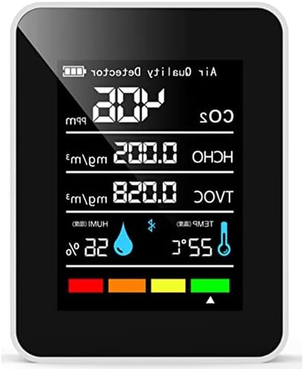 Luchtkwaliteitsmonitor Binnen - Detector Kooldioxide - Luchtkwaliteit Meten - 5-in-1 Meting - 1200 mAh Batterij - Zwart