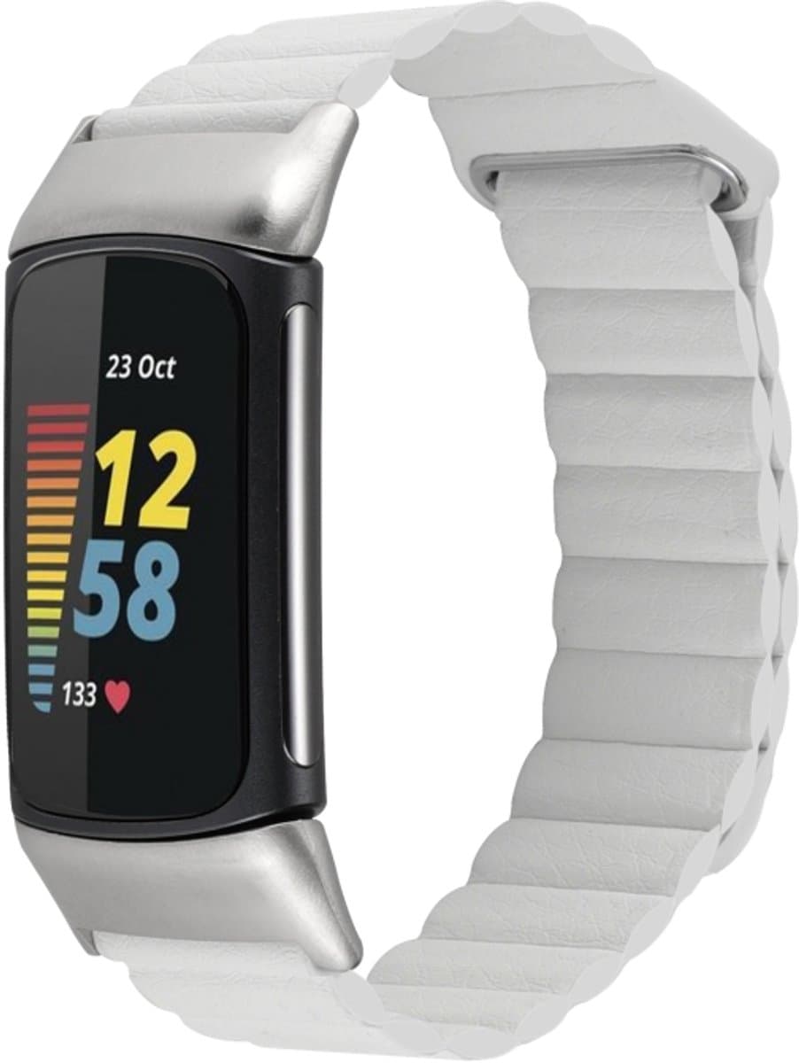 Voor Fitbit Charge 5 magnetische lus lederen horlogeband (wit)