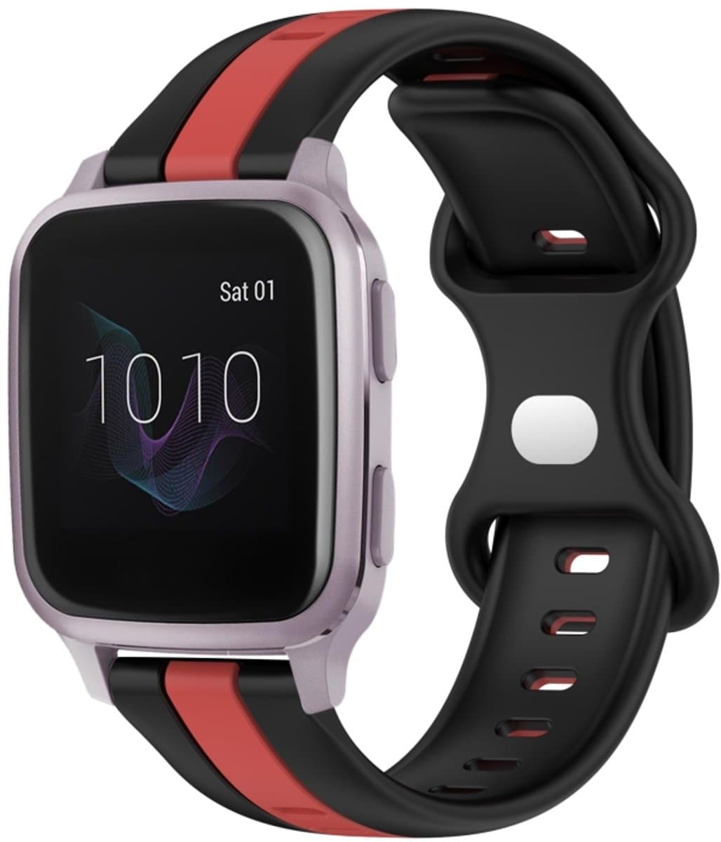 For Garmin Venu SQ 20mm Butterfly Buckle Two-Color Silicone Watch Band(Black+Red)